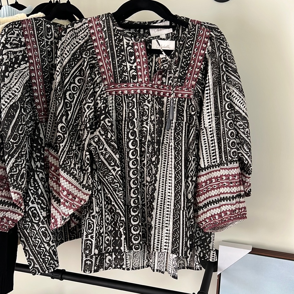 Brand New! V neck cleobella black and maroon shirt